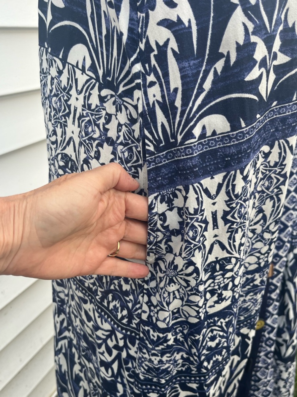Vermont Country Store Midi Shift Dress Boho Button Front Blue White Size Large - Picture 8 of 12